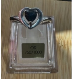BAGUE COEUR PIERRE BLEU OR BLANC 750/1000 1.25GRS T53