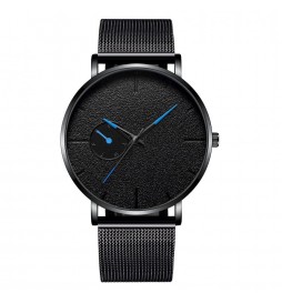 MONTRE NONAME NOIR AIGUILLE BLEU