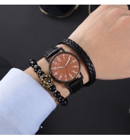 MONTRE NONAME BRACELET NOIR CADRAN MARRON AVEC BRACELET PERLE