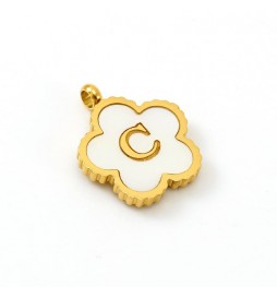 PENDENTIF ACIER FLEUR LETTRE C METAL DORE