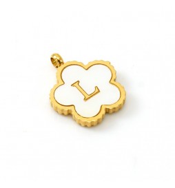 PENDENTIF ACIER FLEUR LETTRE L METAL DORE