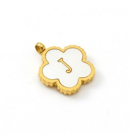 PENDENTIF ACIER FLEUR LETTRE J METAL DORE
