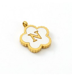 PENDENTIF ACIER FLEUR LETTRE N METAL DORE