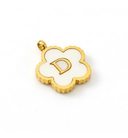 PENDENTIF ACIER FLEUR LETTRE D METAL DORE