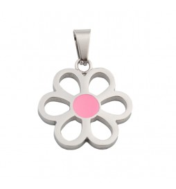 PENDENTIF ACIER FLEUR ROSE