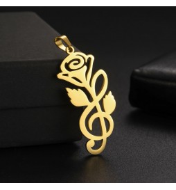 PENDENTIF ACIER MÉTAL DORE ROSE 