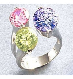 T52 BAGUE EN ARGENT 925 RHODIE TROIS OXYDES ROND LAVANDE PERIDOT PINK