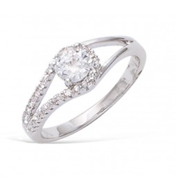 BAGUE EN ARGENT 925 RHODIE SOLITAIRE 5MM ENTOURAGE AVEC OXYDES BLANCS TAILLE 58
