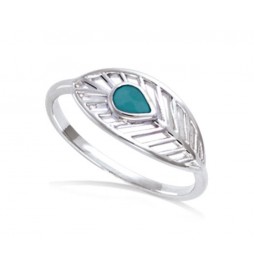BAGUE EN ARGENT 925 RHODIE PLUME AVEC PIERRE TURQUOISE T58