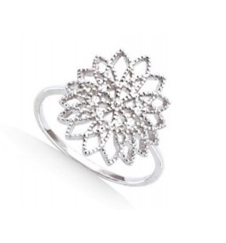 BAGUE EN ARGENT 925 RHODIE FLILIGRANE MOTIF FLEUR TEXTUREE T60
