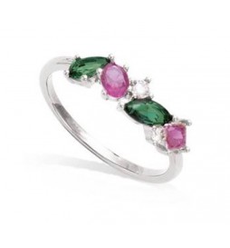 BAGUE EN ARGENT 925 RHODIE CLUSTER VERT  ROSE ET OXYDES BLANCS TAILLE 50