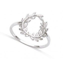 BAGUE EN ARGENT 925 RHODIE FEUILLE LAURIER EN CERCLE TEXTUREE TAILLE 60