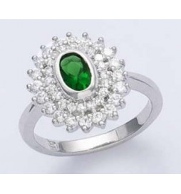 BAGUE EN ARGENT 925 RHODIE  FORME OVALE PIERRE VERTE AVEC OXYDES BLANCS TAILLE 56