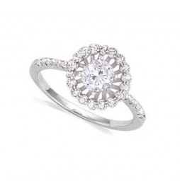 BAGUE EN ARGENT 925 RHODIE FLEUR OXYDES BLANCS TAILLE 56