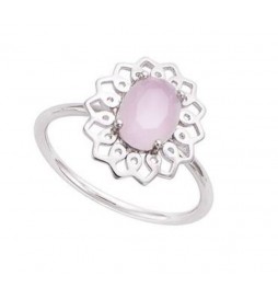 BAGUE  ARGENT 925  RHODIE MOTIF FLEUR AVEC PIERRE MILKY ROSE T60