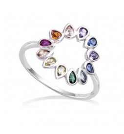 BAGUE EN ARGENT 925 RHODIE FLEUR MULTICOLORE TAILLE 58