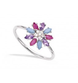 BAGUE EN ARGENT 925 RHODIE FLEUR MULTICOLORE TAILLE 60