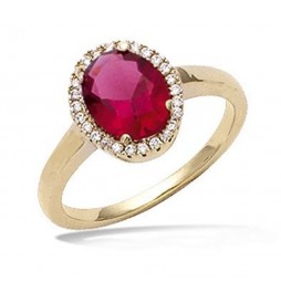 BAGUE EN PLAQUE OR FORME OVALE VERRE COULEUR RUBIS TAILLE 58