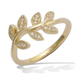 BAGUE EN PLAQUE OR  FEUILLES OXYDES BLANCS TAILLE 54