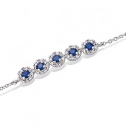 BRACELET EN ARGENT 925 RHODIE CINQ OXYDES BLEU SAPHIR + ENTOURAGE