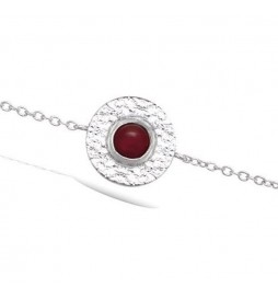 BRACELET EN ARGENT 925 RHODIE RONDE FINITION ANTIQUE AVEC PIERRE SYNTHETIQUE