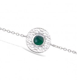 BRACELET EN ARGENT 925 RHODIE RONDE FINITION ANTIQUE AVEC PIERRE SYNTHETIQUE