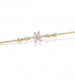 BRACELET EN PLAQUE OR FLEUR OXYDES BLANCS
