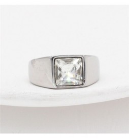 BAGUE ACIER PIERRE BLANCHE TAILLE 68