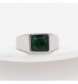 BAGUE ACIER PIERRE CARRE VERT TAILLE 60