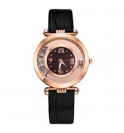 MONTRE NONAME BRACELET NOIR  CADRAN  NOIR ET OR ROSE AVEC OXYDE 