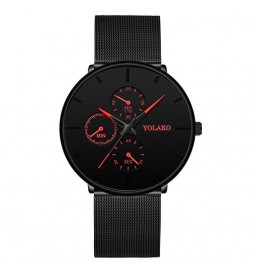 MONTRE JIANUO NOIR  CADRAN NOIR ET ROUGE