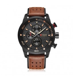 MONTRE CURREN 8250 ACIER BRACELET MARRON CADRAN NOIR