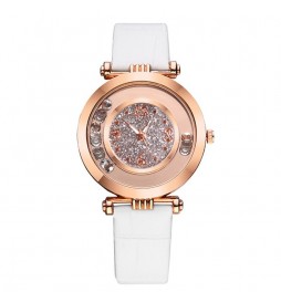 MONTRE NONAME BRACELET BLANC CADRAN  OR ROSE AVEC OXYDE