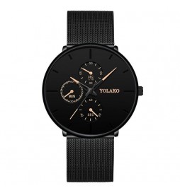 MONTRE JIANUO NOIR  CADRAN NOIR ET ORANGE