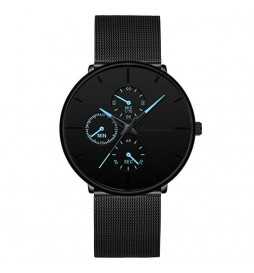 MONTRE JIANUO NOIR  CADRAN NOIR ET BLEU