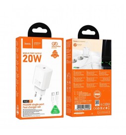 CHARGEUR TYPE C + CABLE TYPE C HOCO  PD QC 20W N60 WHITE