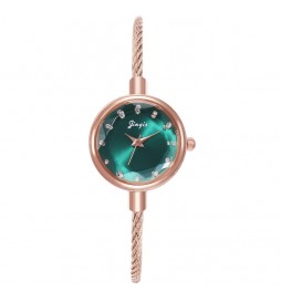 MONTRE JINGIS BRACELET RIGIDE OR ROSE CADRAN VERT 