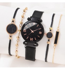 MONTRE NONAME NOIR CHIFFRE OR ROSE AVEC BRACELET