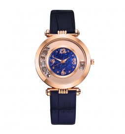 MONTRE NONAME BRACELET NOIR CADRAN  BLEU ET OR ROSE AVEC OXYDE 