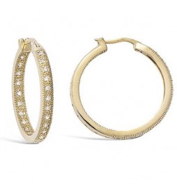 BOUCLE D'OREILLES EN PLAQUE OR CREOLE OXYDES BLANCS DIAMETRE 29MM