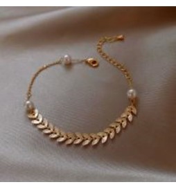 BRACELET ACIER DORE EPI ET PERLE 22 CM