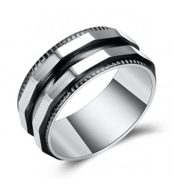 BAGUE ACIER GRIS ET NOIR TAILLE 62