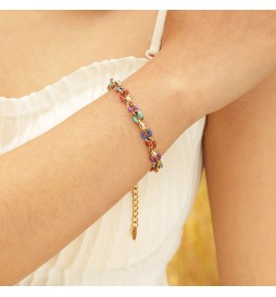 BRACELET ACIER DORE MULTI COULEUR 17CM