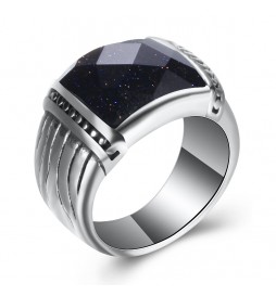 BAGUE ACIER PIERRE NOIR TAILLE 66