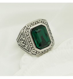 BAGUE ACIER ZIGZAG PIERRE VERT TAILLE 70