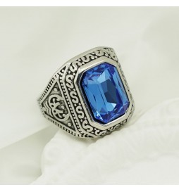 BAGUE ACIER ZIGZAG PIERRE BLEU TAILLE 70