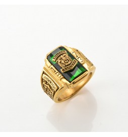 BAGUE ACIER DORE TIGRE 1973 PIERRE VERT TAILLE 66