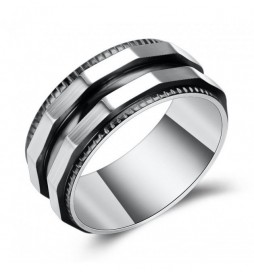BAGUE ACIER GRIS ET NOIR TAILLE 66