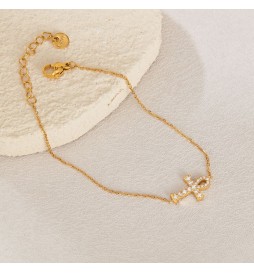 BRACELET ACIER DORE CROIX 16/ 22CM