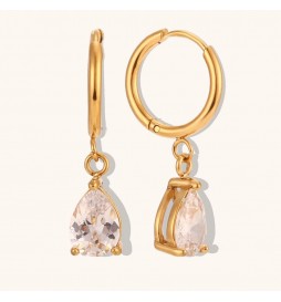 BOUCLE D OREILLE ACIER DORE CREOLE BLANC